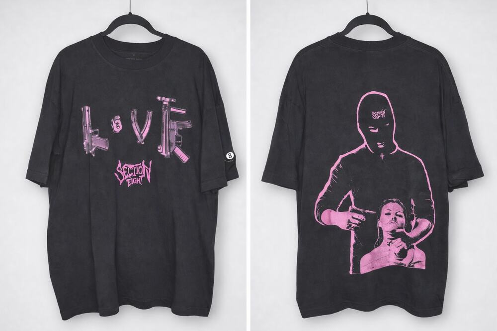Section 8 Toxic Love Pistol Graphic T-Shirt Black Pink Men's Large